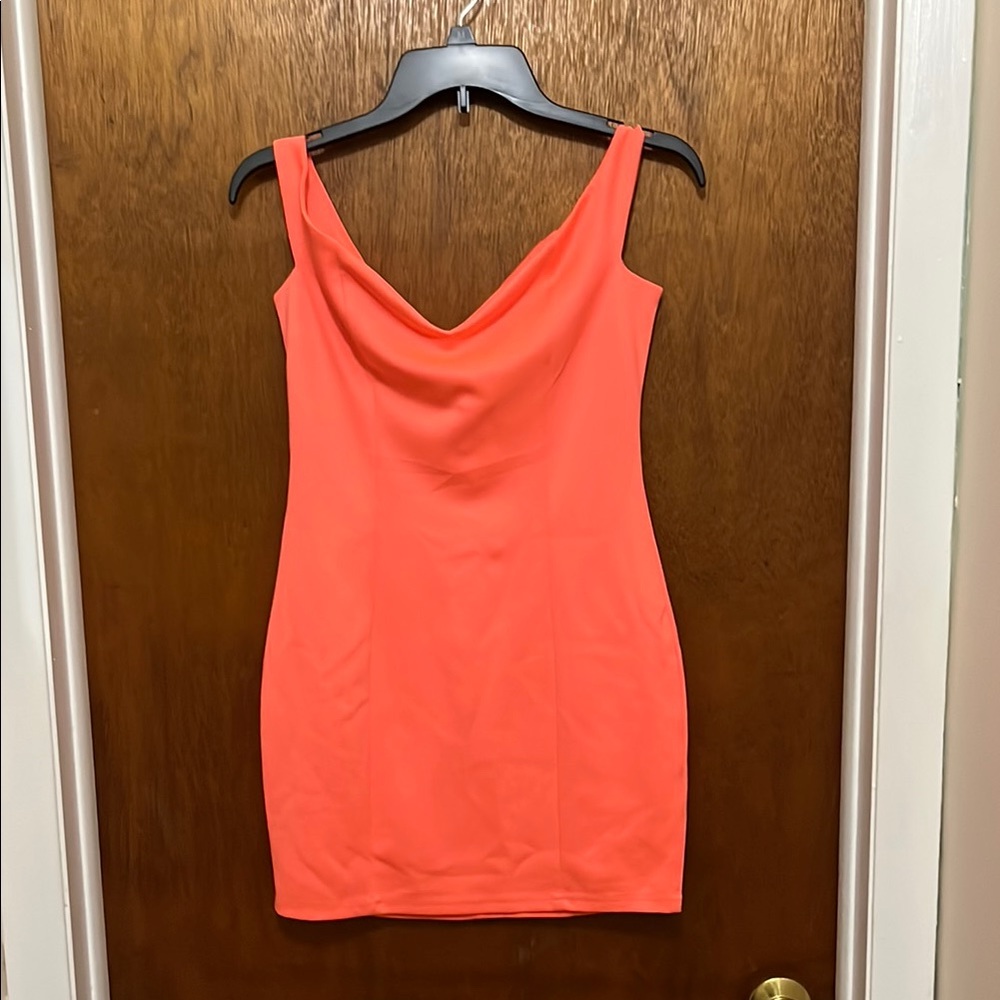 Tobi Orange Bodycon Mini Dress Cowl Neck Sleeveless